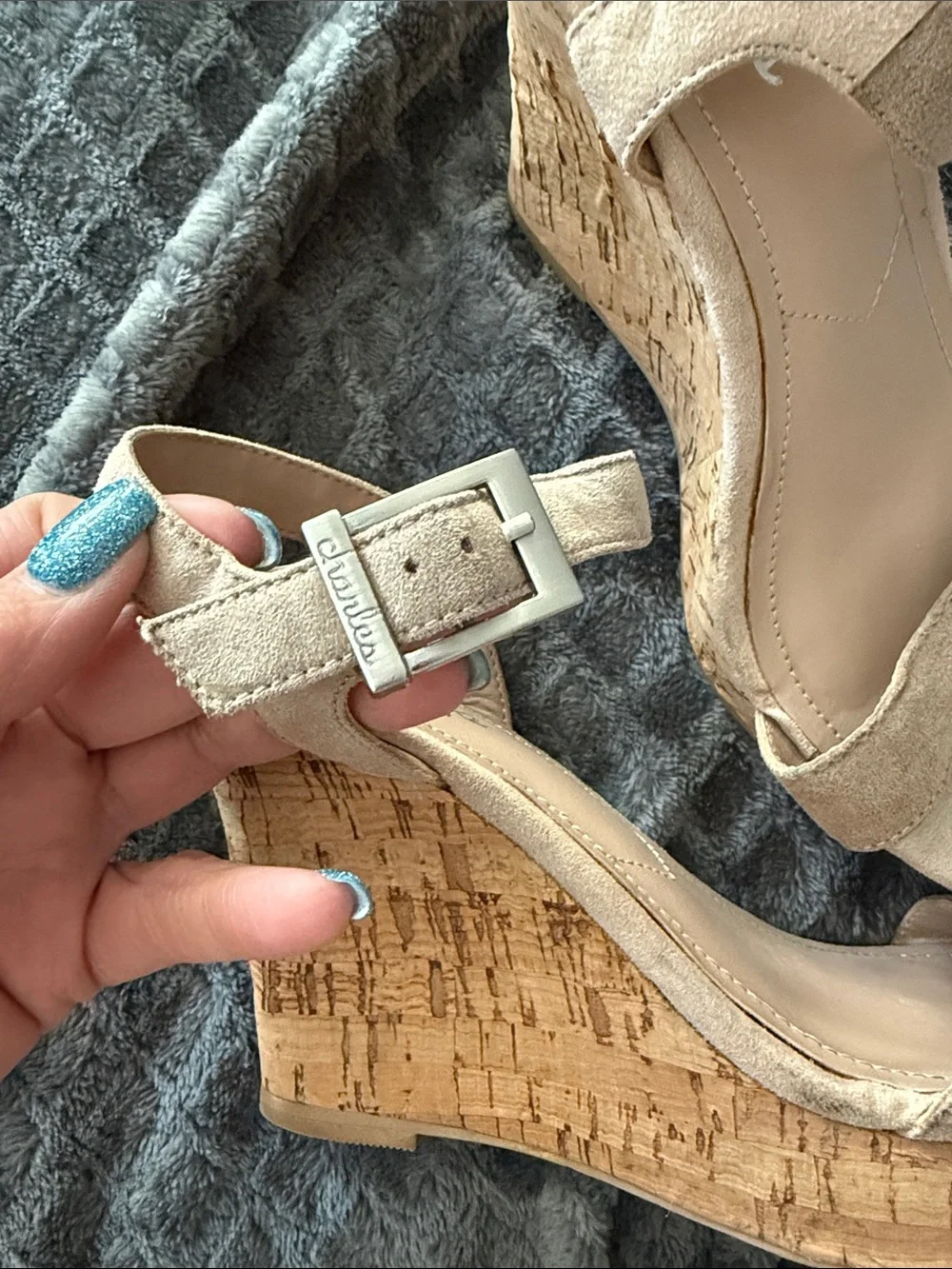 Charles By Charles David Tan Suede Cork Wedge Sandals